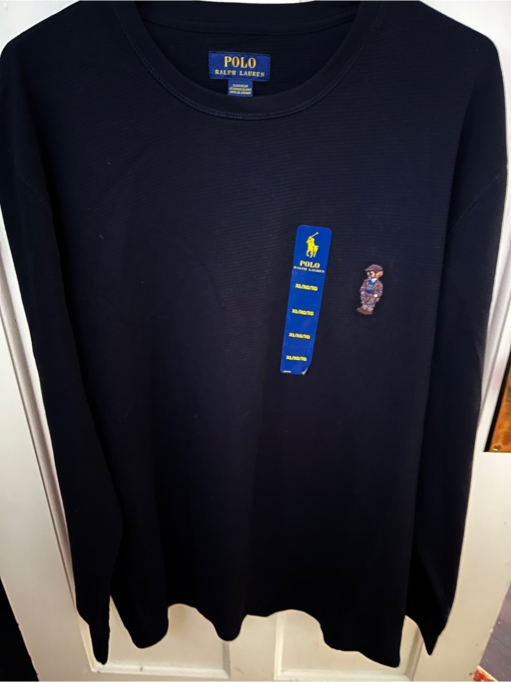 NWT Polo Ralph Lauren Polo Bear Waffle Knit Thermal Shirt XL Black New - Picture 2 of 4